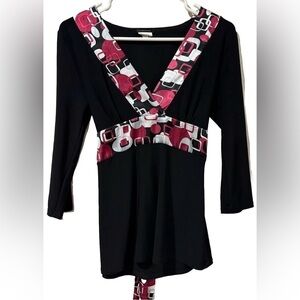 Maurices Faux Wrap Top Tie Back 3/4 Sleeve Colorful Boho